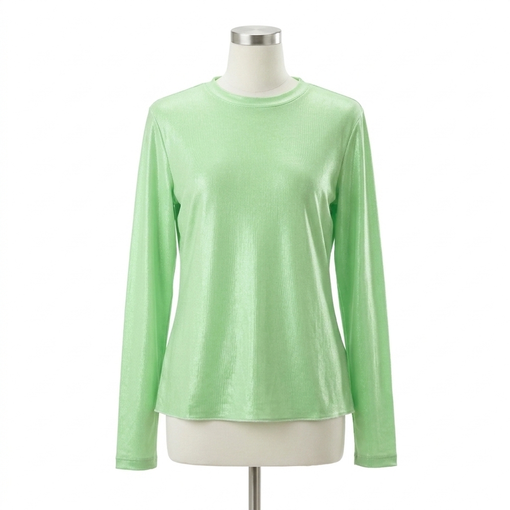 NEW DAVI & DANI metallic mesh long sleeve layering top in mint shimmer